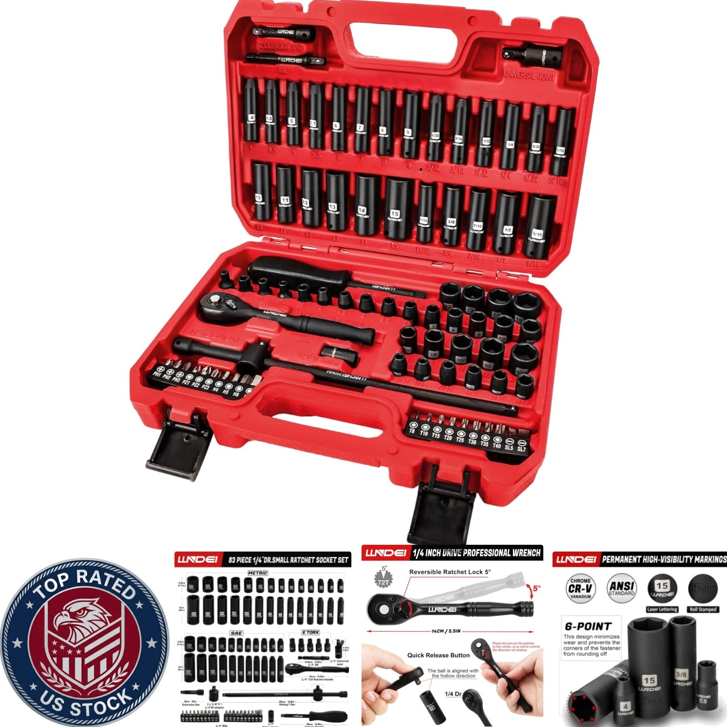 Durable 1/4 Inch Drive Impact Socket Set – 83 Piece with High-Contrast Markings