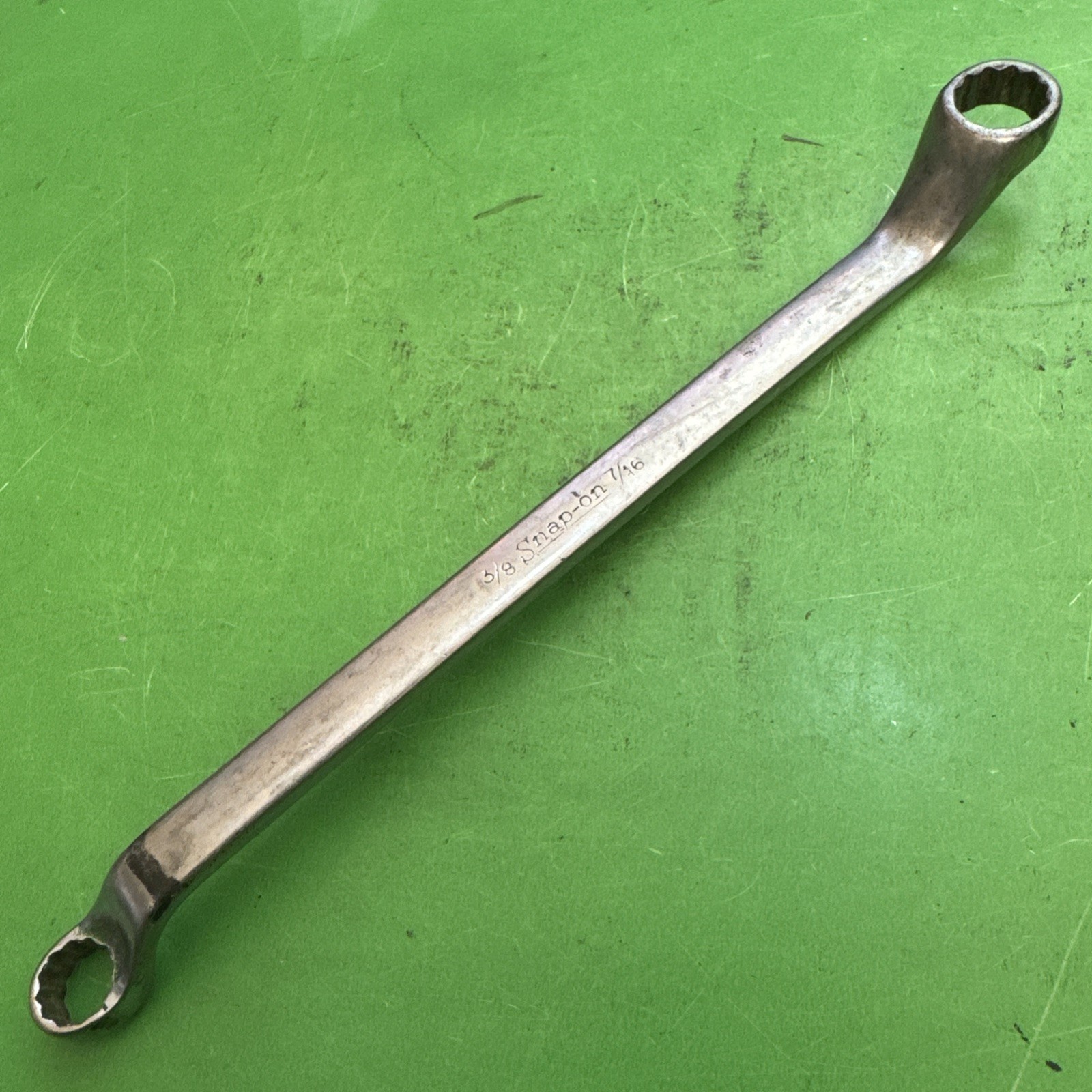 Snap-On Hand Tools USA SAE Sz 3/8″ x 7/16″ Deep Offset Box End Wrench MPN XO1214