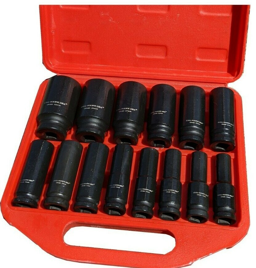 14Pc 1/2″Drive Chrome Molybdenum Deep Impact Socket Set – Metric, 6 Point w/Case