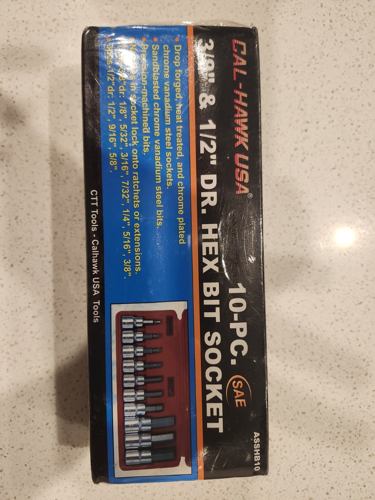 CAL-HAWK USA, ASSHE, 10-PC. SAE 3/8″ & 1/2″ DR. HEX BIT SOCKET