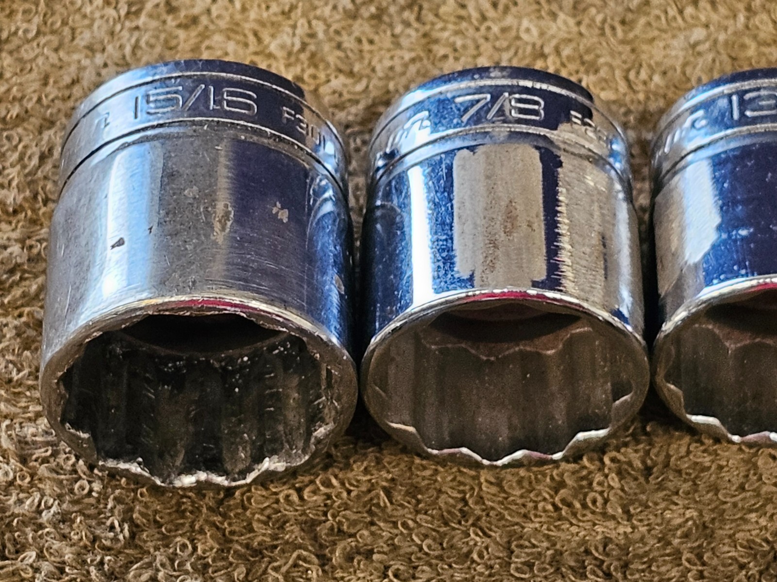 13 Snap On Socket Set 3/8″ Drive F F301 12 Point SAE 15/16 7/8 13/16 3/4 11/16