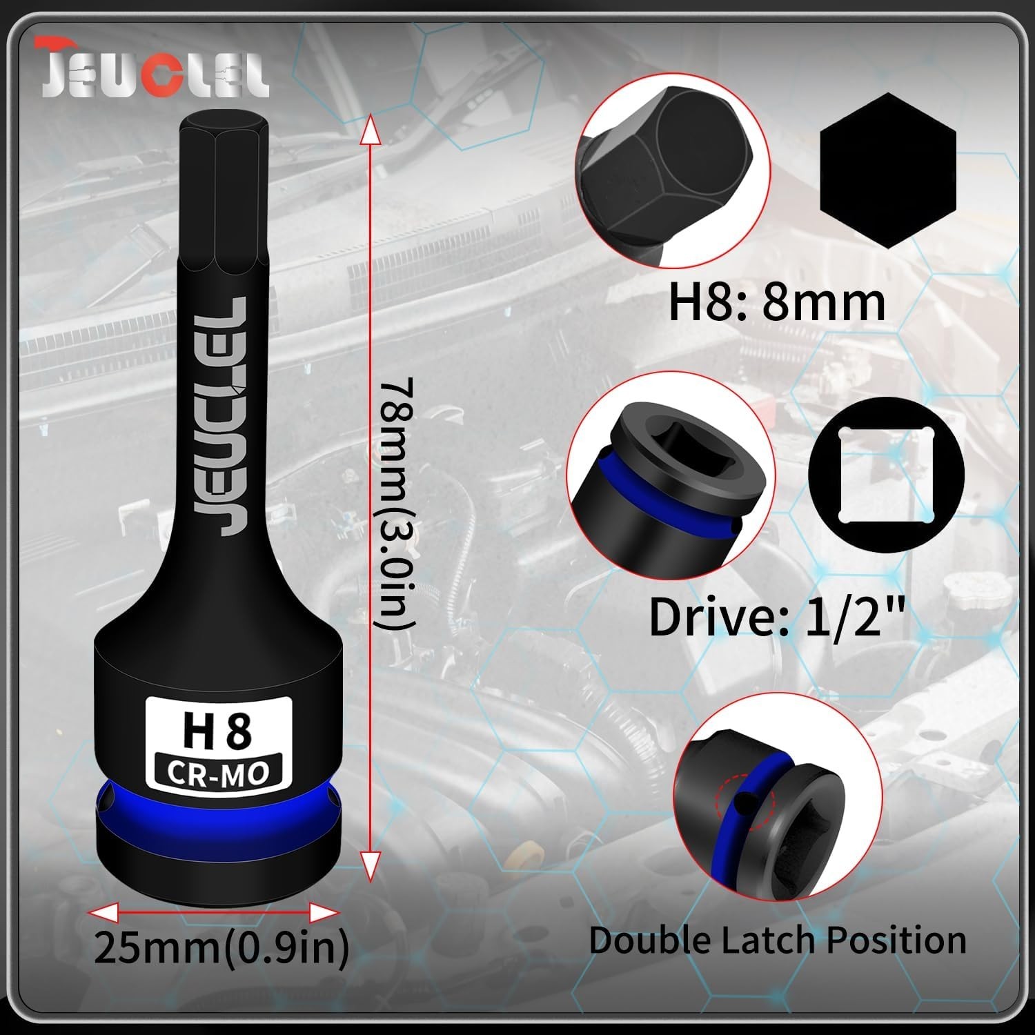 8mm Hex Impact Bit Socket, H8 1/2-Inch Impact Drive Allen Socket, Cr-Mo Steel…