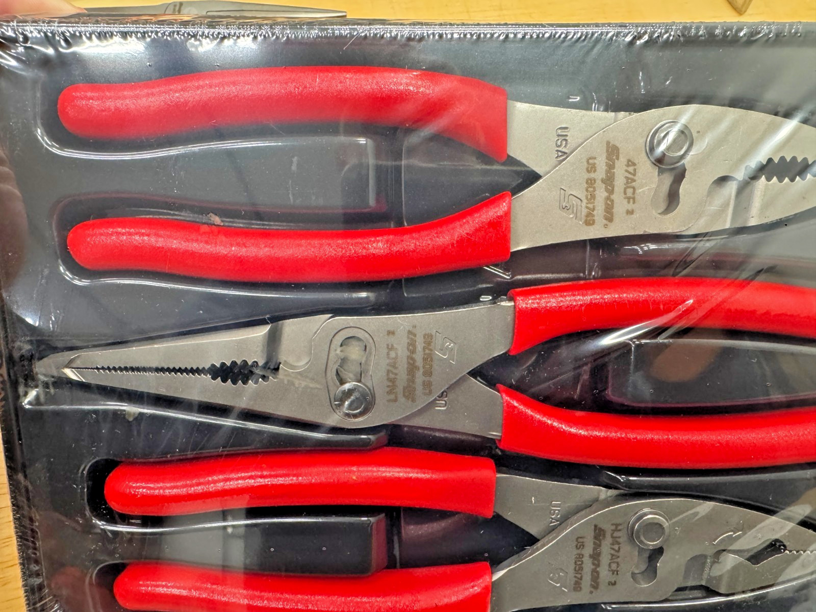 Snap-on Tools USA NEW SEALED RED 3 Piece Soft Grip Pliers Lot Set PL347ACF