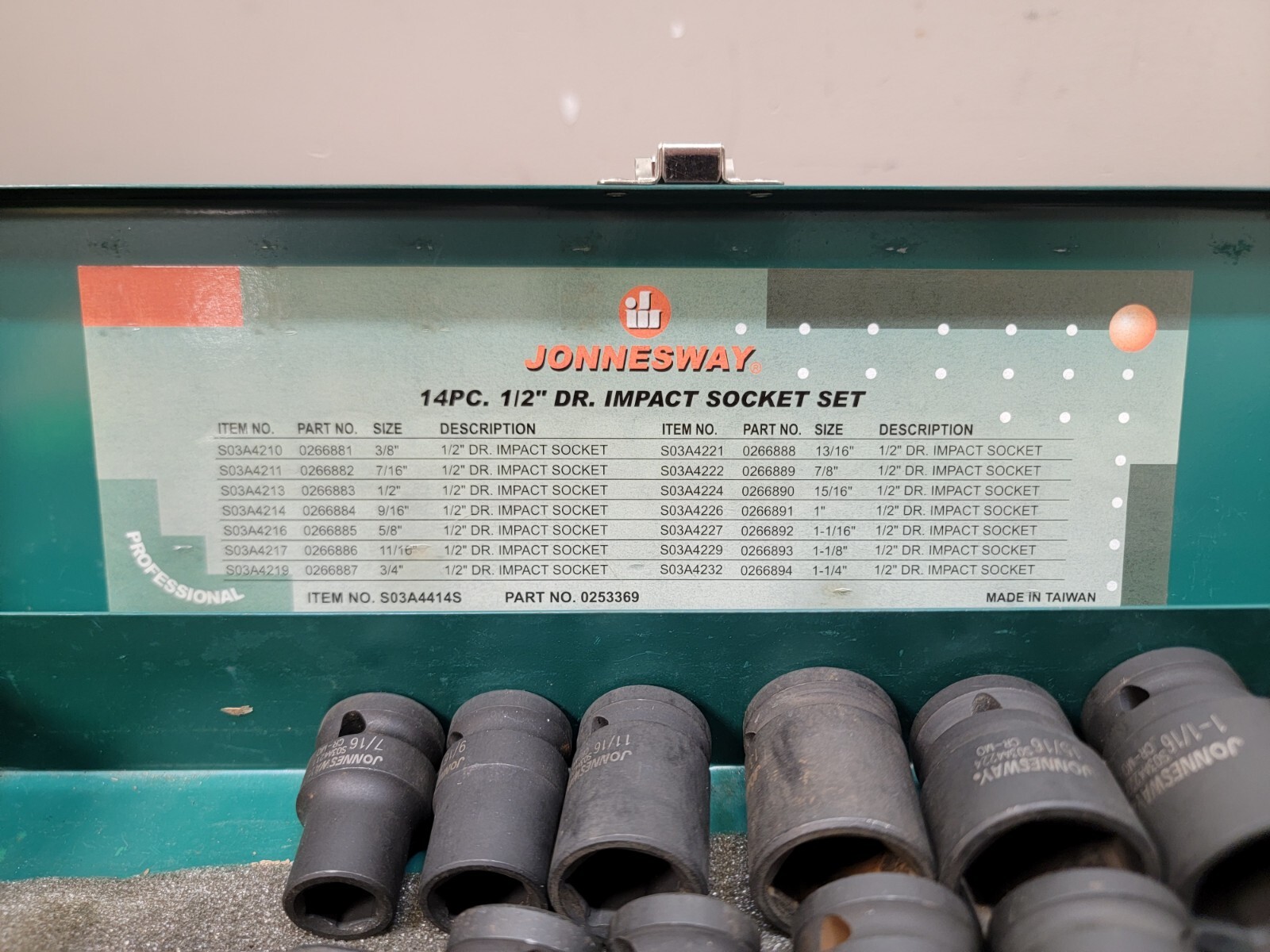 Jonnesway S03A4414S 14pc 1/2″ Dr. Impact Socket Set