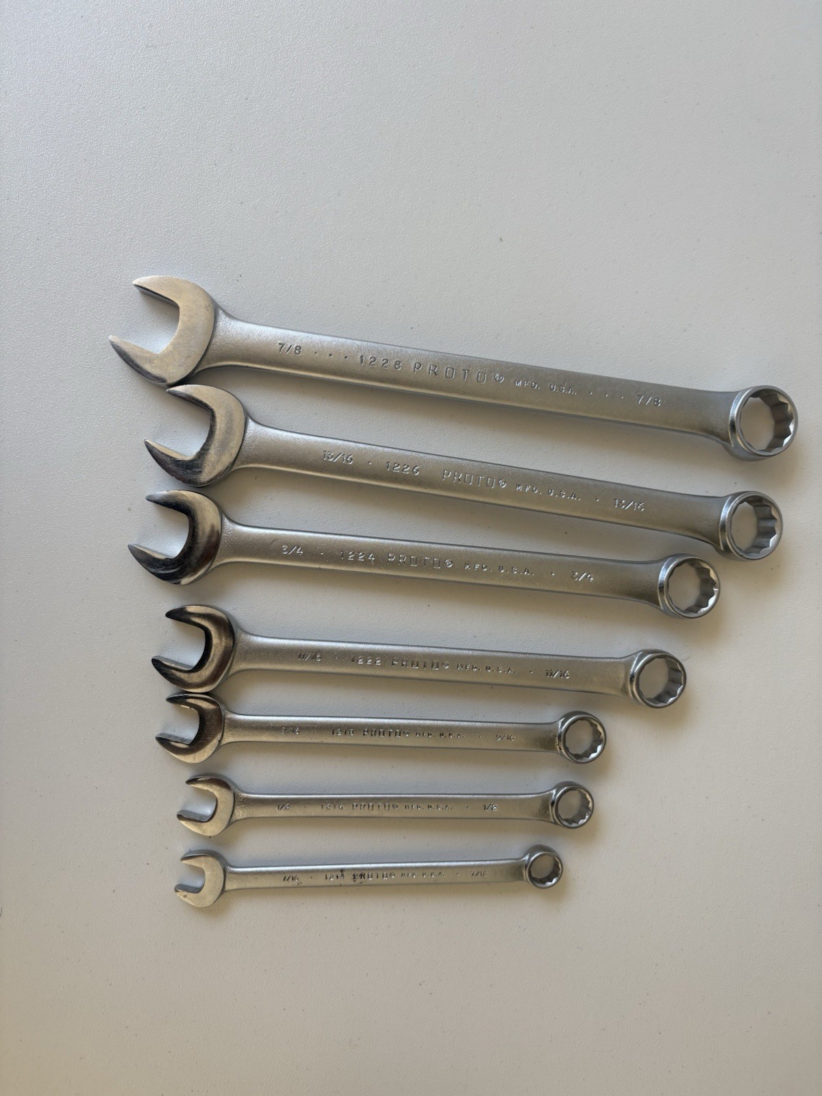 Vintage Proto Professional 7pc Combination Wrench Set 1214-1228 12pt USA Made