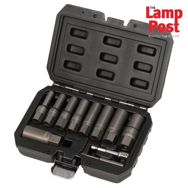 Draper 28197 Spiral Type Deep Bolt Extractor Set, 3/8″ Square Drive – 11 Piece