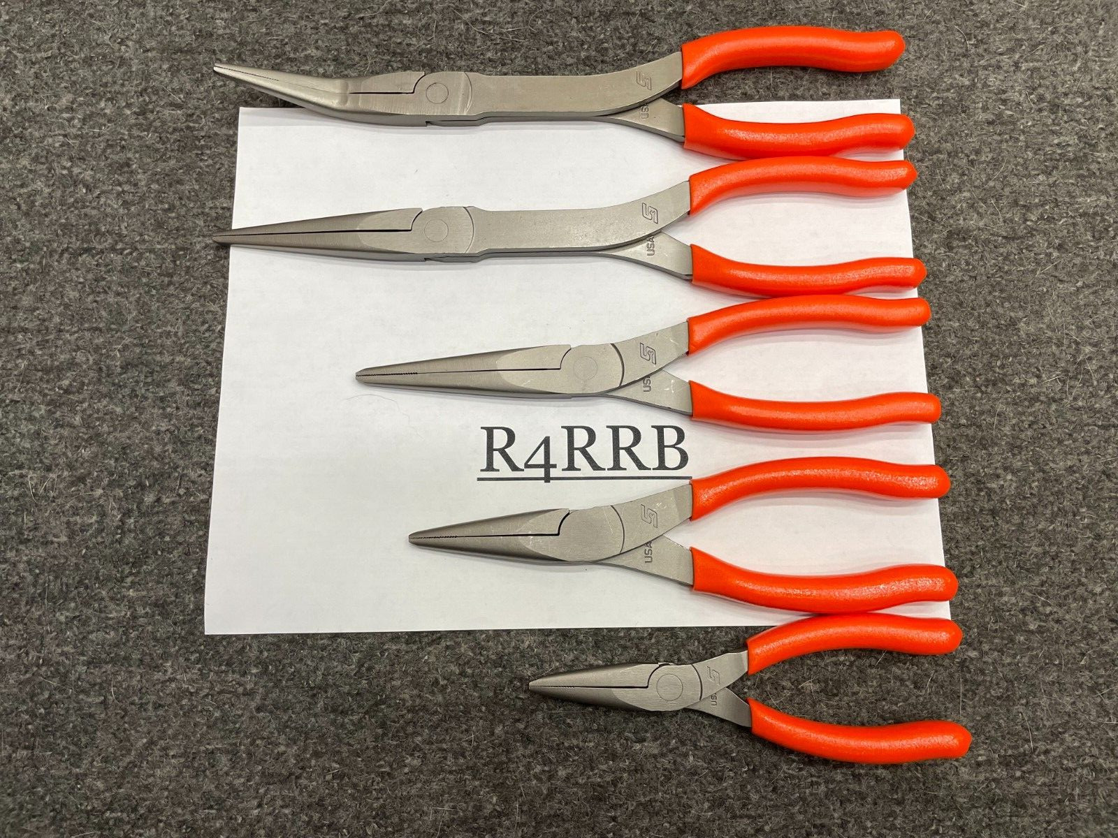 Snap-On Tools NEW 5 PIECE ORANGE Soft Grip LONG Neck Needle Nose Pliers Lot Set