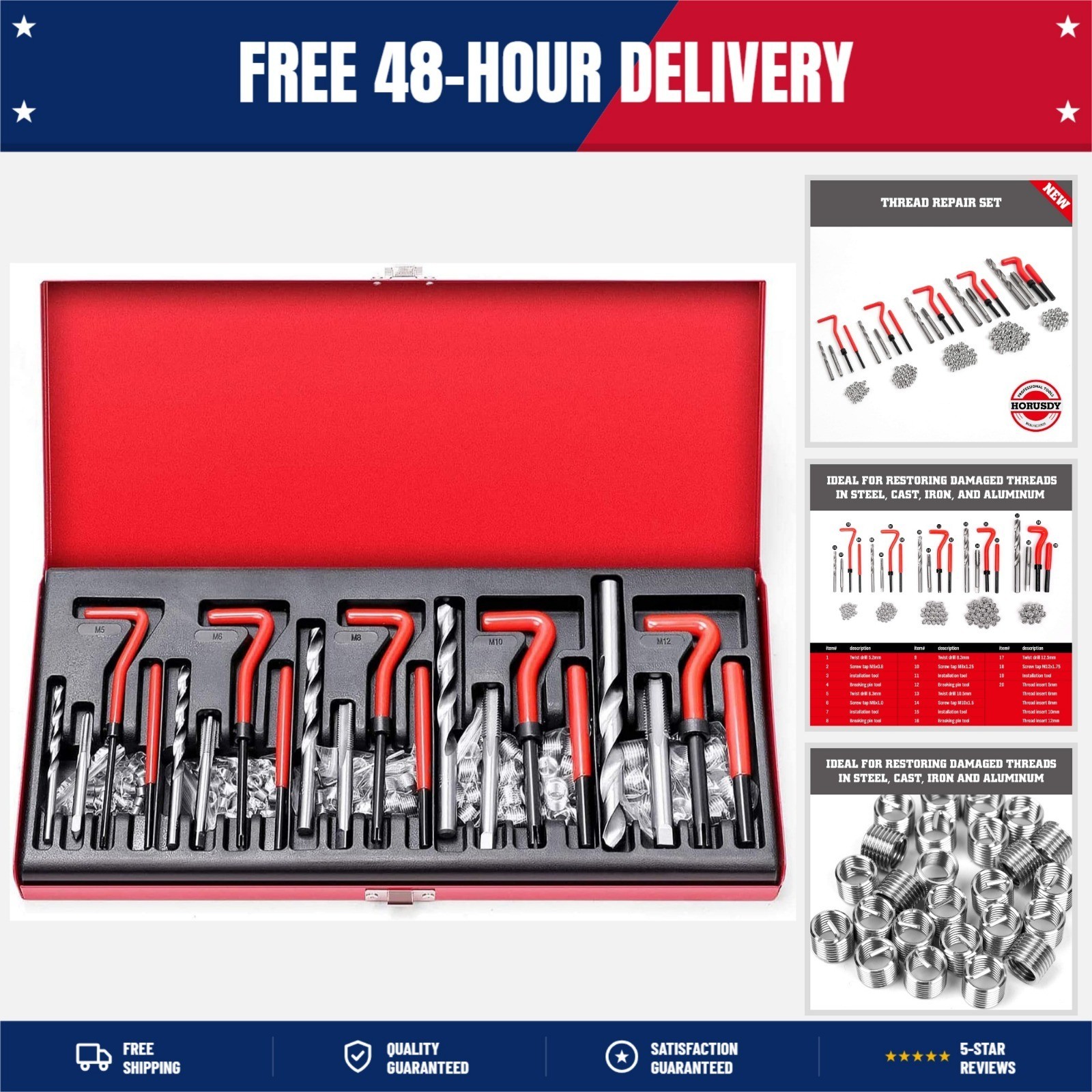 Metric Helicoil Thread Repair Kit: 131-Piece Heli Coil HSS Drills Inserts Taps &