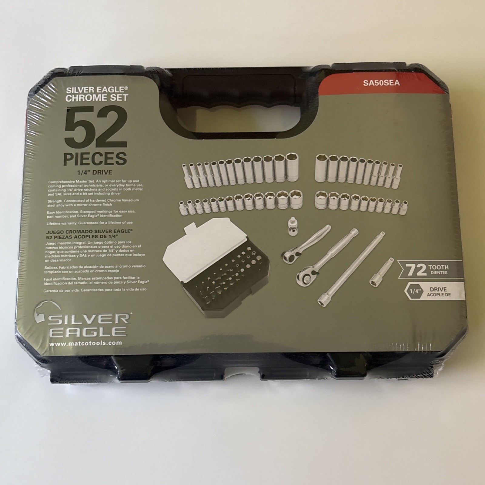 Matco Tools SA50SEA Silver Eagle 52pc Chrome 1/4” Drive Socket Ratchet Set NEW