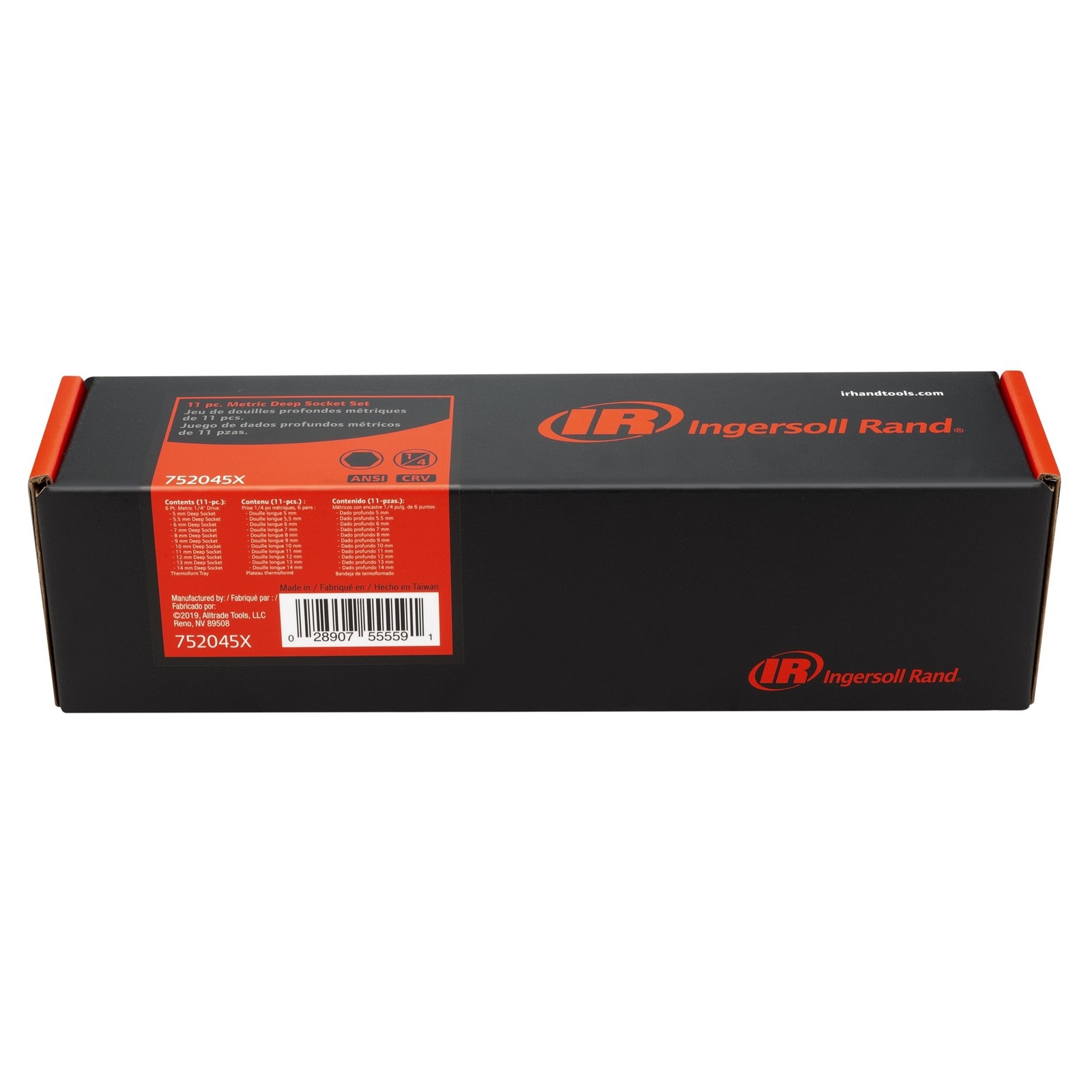 Ingersoll Rand 11 Piece 1/4 Inch Drive Metric 6 Point Deep Socket Set – 752045X
