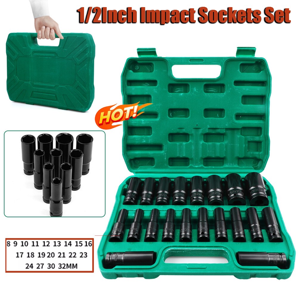 1/2″ Deep Impact Socket Set Drive Long Reach Thin Wall Metric Sockets 8mm-32mm