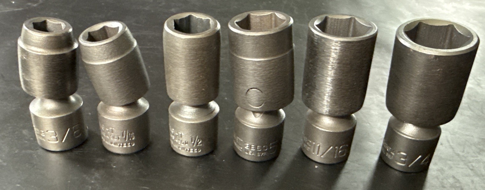 WRIGHT TOOL 6pc 3/8” Dr UNIVERSAL SWIVEL FLEX IMPACT SOCKET SET 3/8” – 3/4” SAE