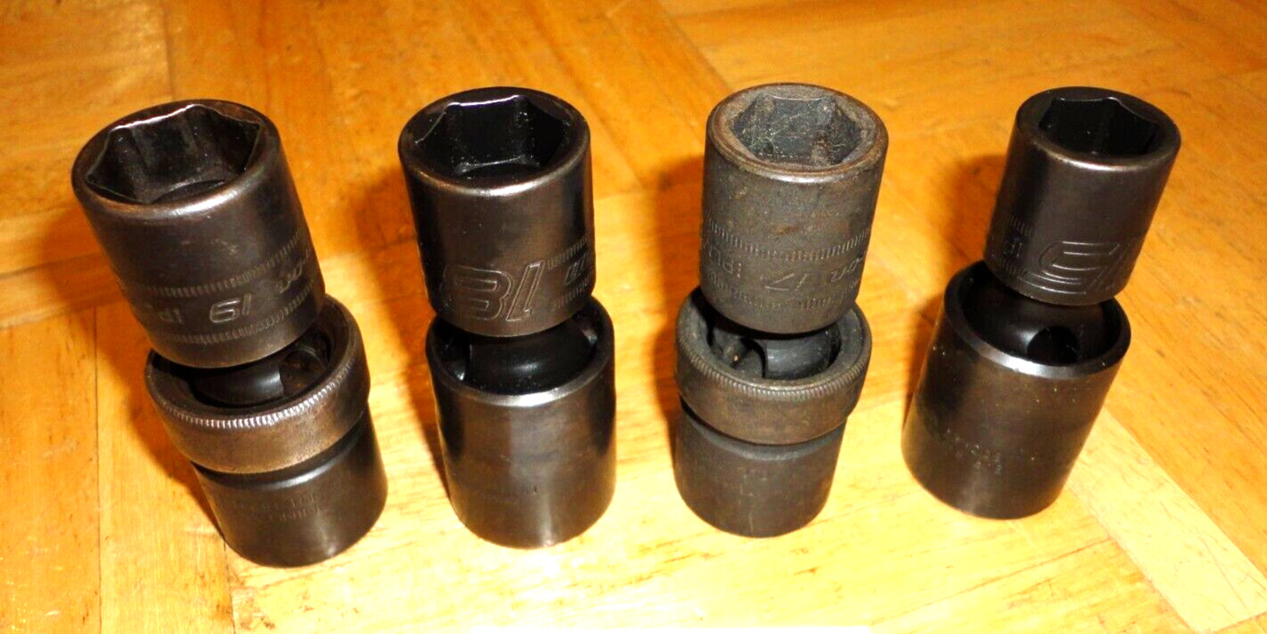 SNAP-ON TOOLS UNUSED 4 PIECE 1/2 DR. METRIC SWIVEL IMPACT SOCKETS 15, 17, 18, 19