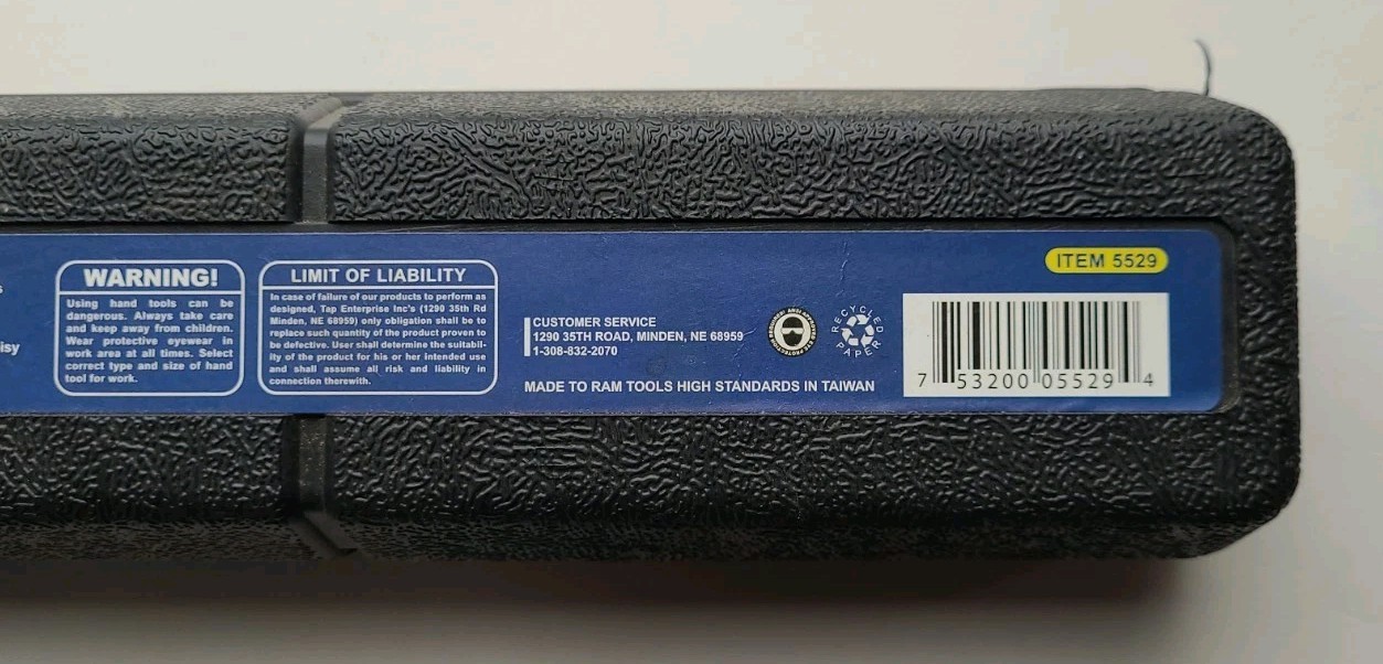 Ram Tools 1/2 Drive Ratcheting Head Micrometer Torque Wrench 10-150 Ft Lbs