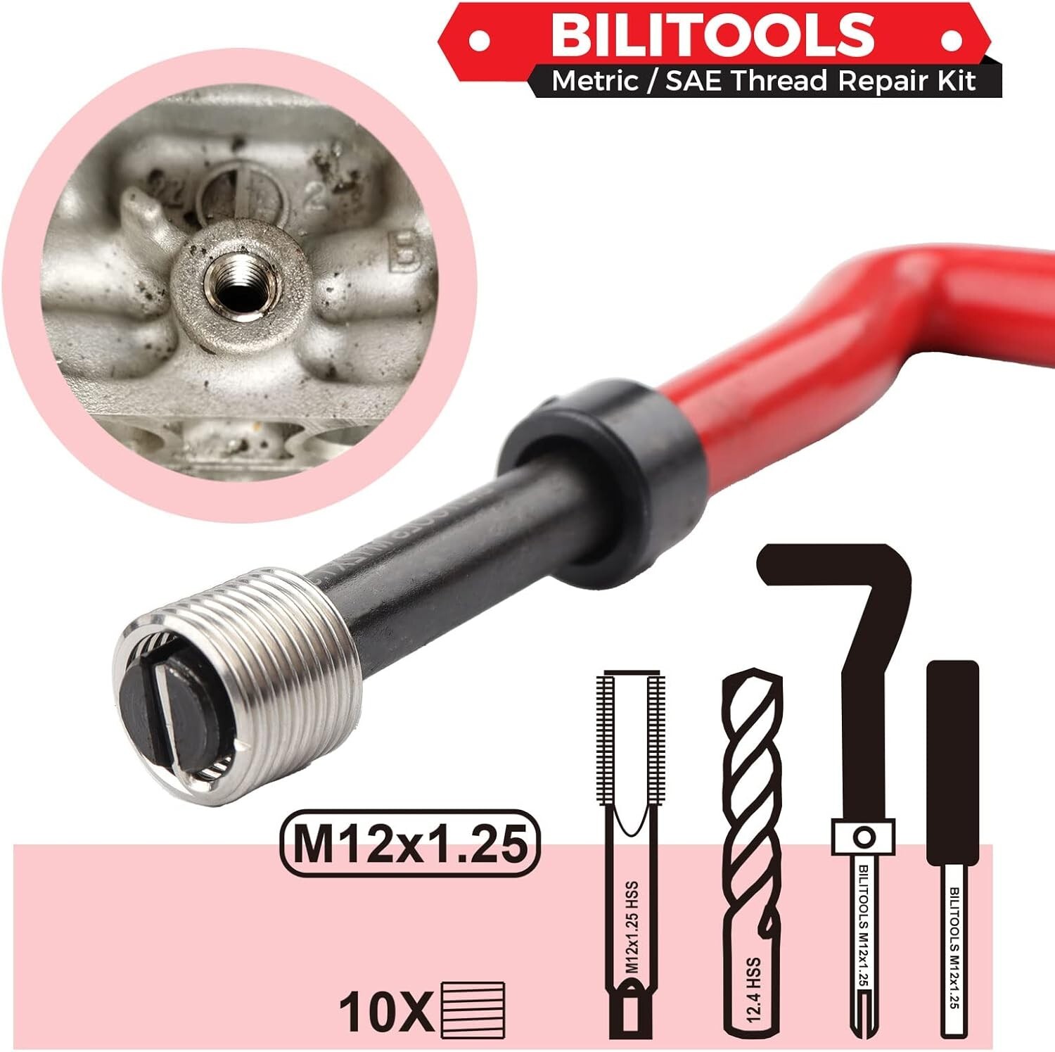 Complete Metric Thread Repair Kit – M12x1.25 with Durable 304 Stainless Inserts