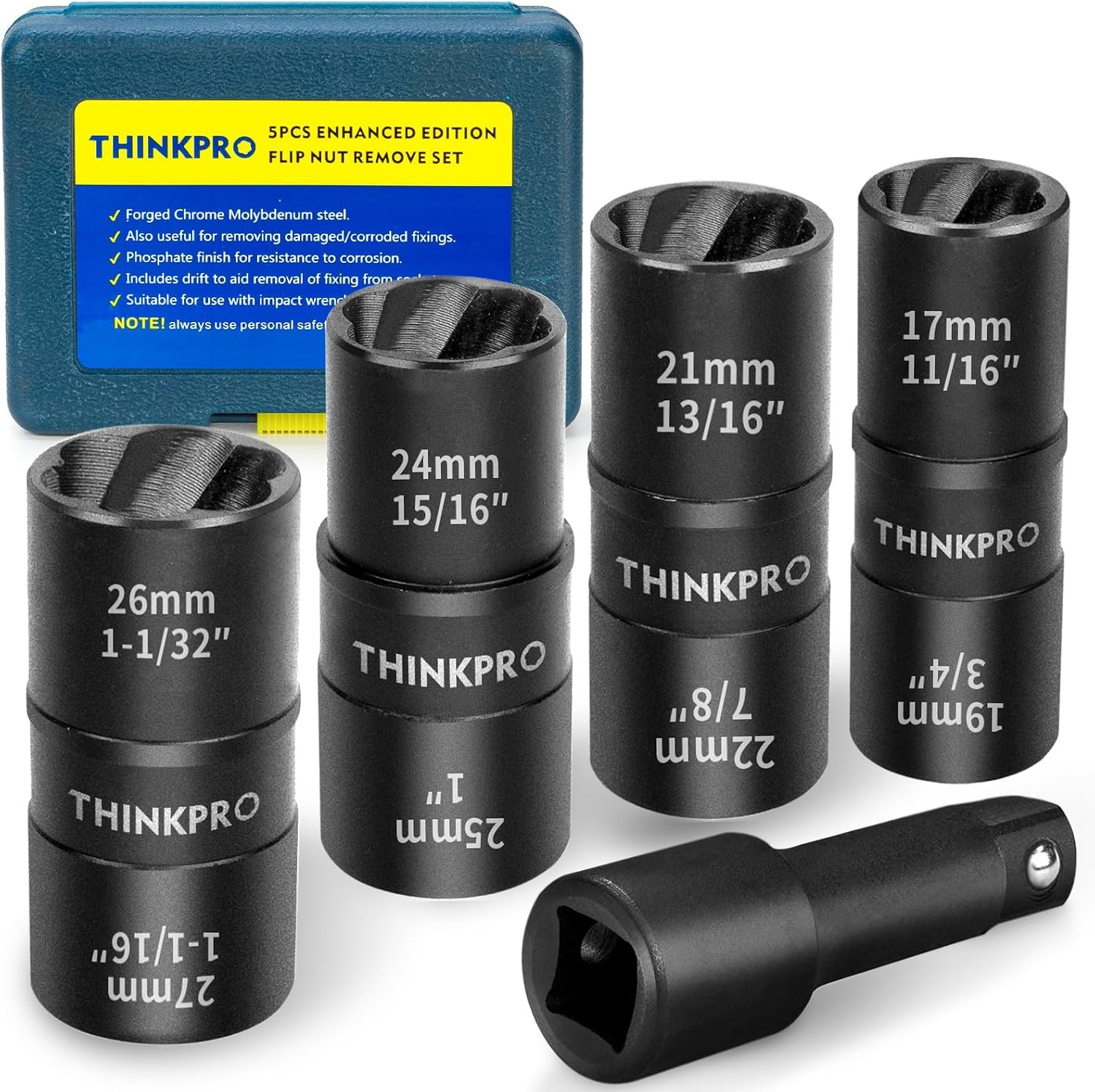 5Pc Lug Nut Removal Tool Wheel Lock Remover Extractor Set 17mm to 27mm