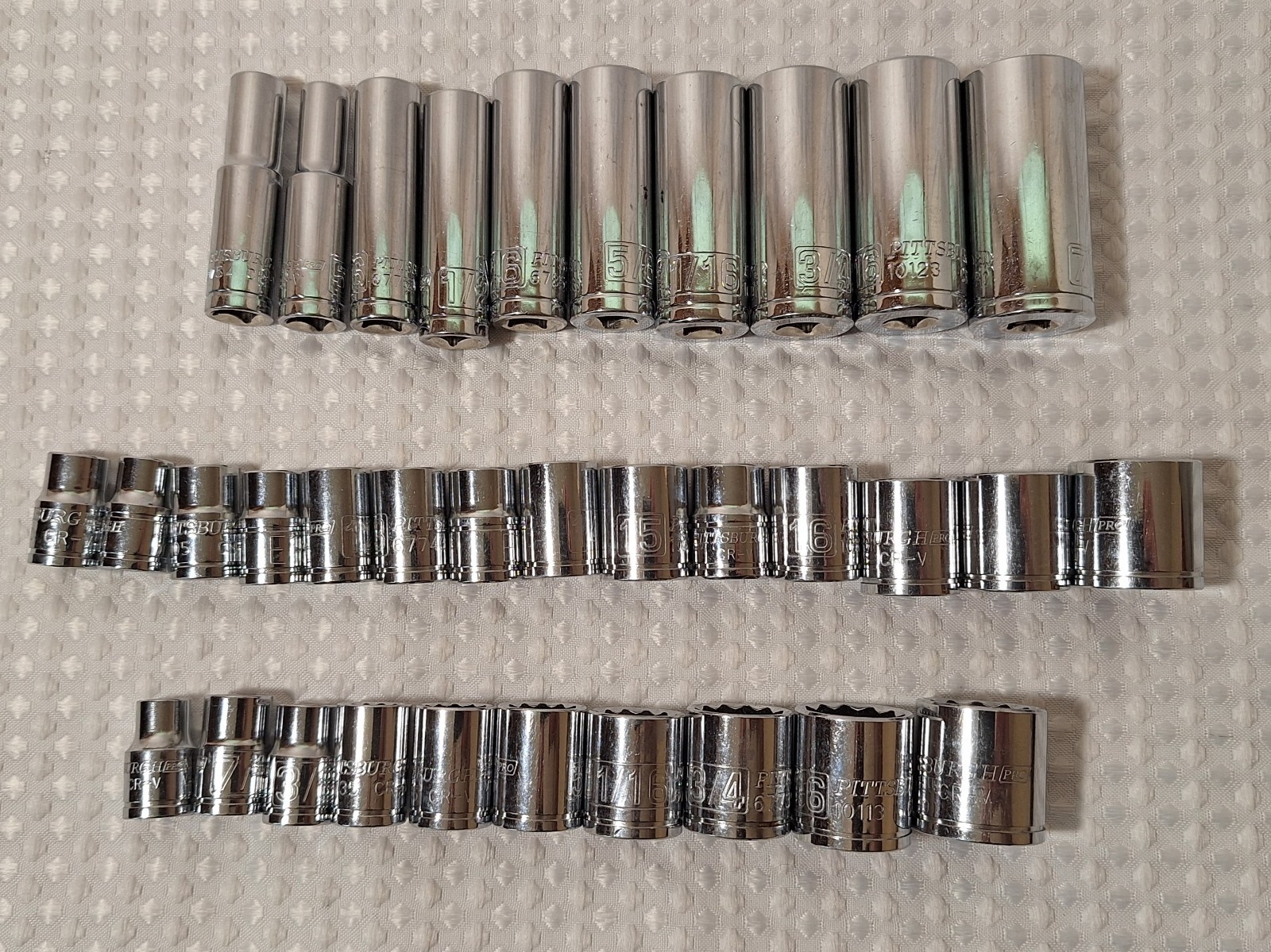 Pittsburg Pro Metric & Standard 6 Point 3/8″ Deep & Regular Socket Set Lot of 34