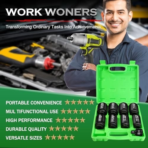 BUYROBUS SAE2509 9-Pc Impact Socket Set 1/2-In Drive 6-Point Cr-Mo Deep SAE