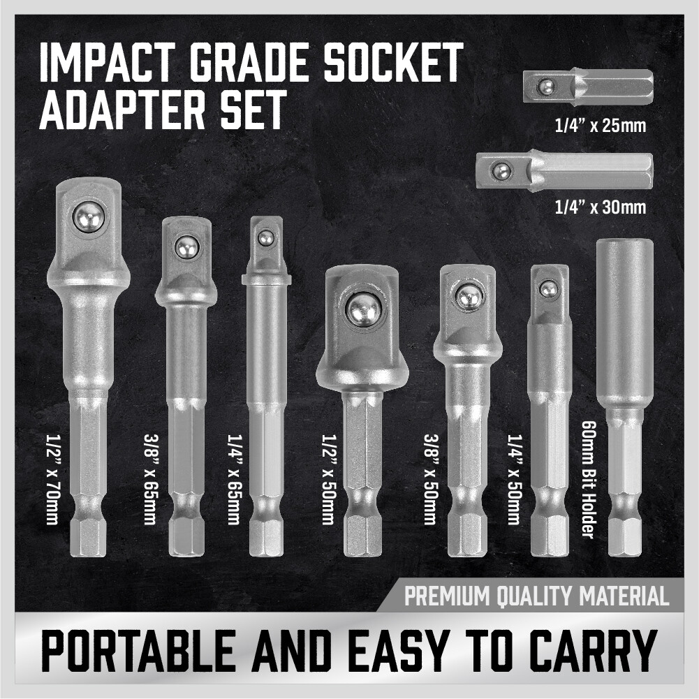 9Pcs Socket Adapter Drill Bits Set Impact Driver Tools Hex 1/4″ 3/8″ 1/2″ Shank