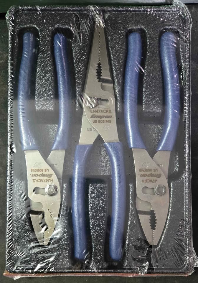 *NEW* Snap on PL347ACFMB 3pc plier set Blue Soft Grip Handles