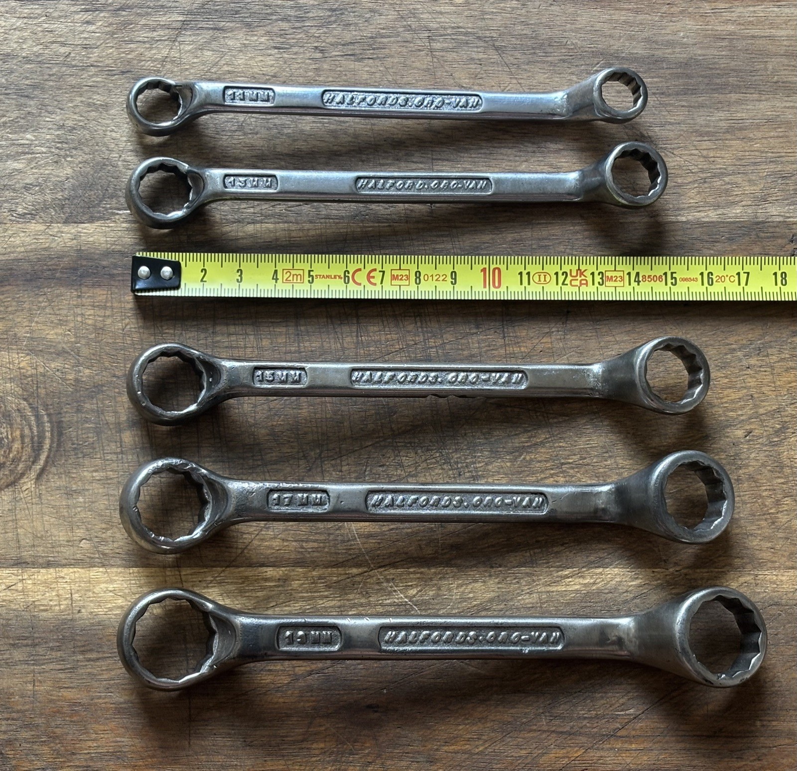 HALFORDS – set of 5 metric – 10mm to 19mm – short reach cranked ring Spanners