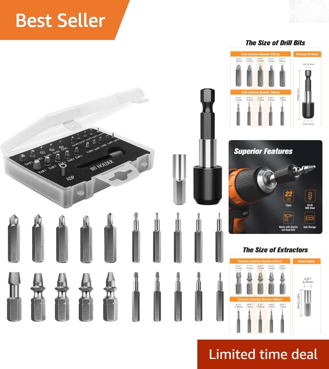 Damaged Screw Extractor Set 22 pcs High Speed Steel Broken Screw Remover Kit