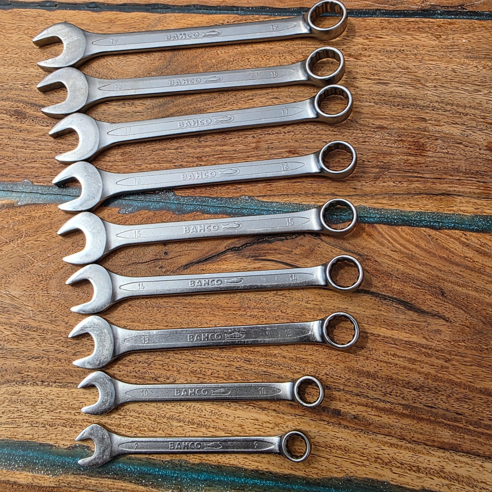 Bahco Chrome Polished Combination Spanner Set 9 piece 9 to 19mm
