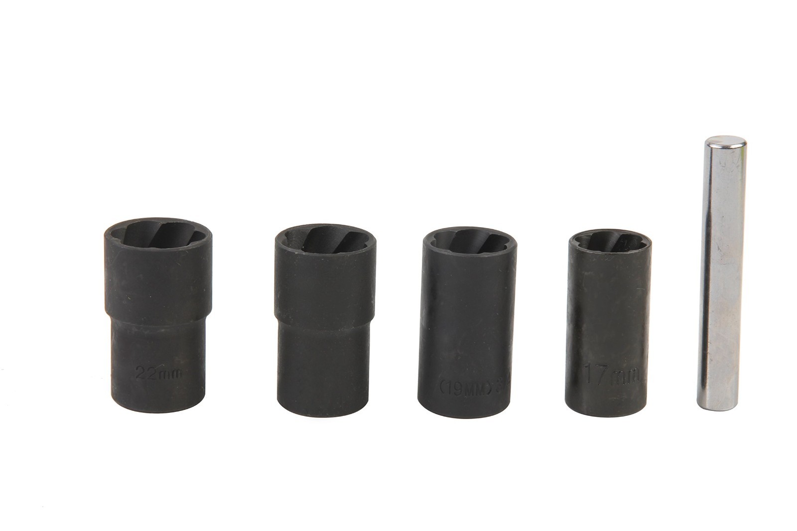 5-Piece Twist Socket Set – 1/2″ Lug Nut Remover, 17mm, 19mm, 21mm, 22mm Sockets