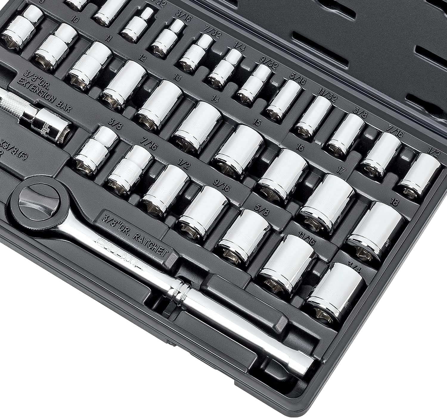 CARBYNE 1/4″ & 3/8″ Drive Socket & Ratchet Set – 34 Piece | SAE & One Size