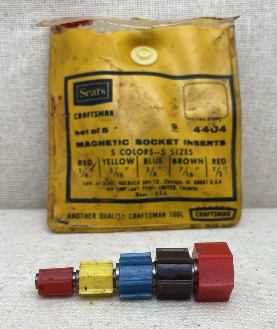 Vintage Sears CRAFTSMAN Set of 5 Magnetic Sockets 5 Colors Inserts 4404 — USA
