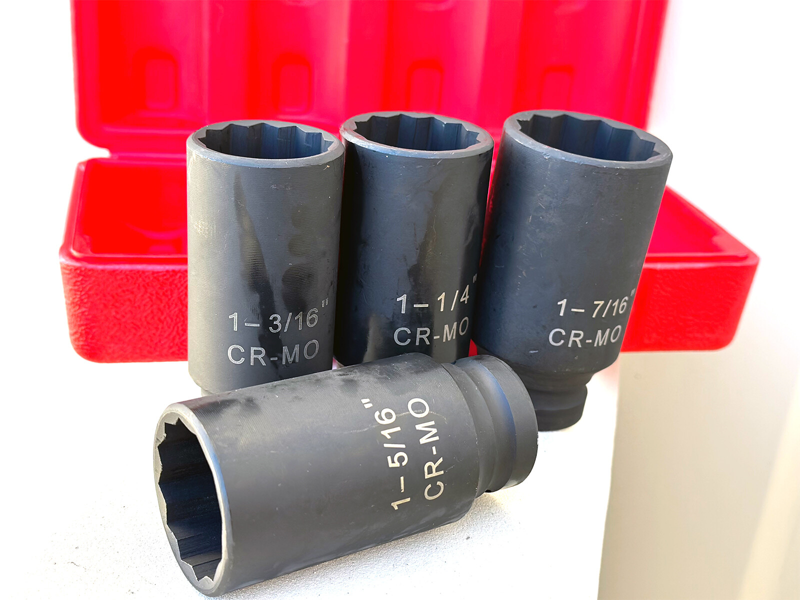 4pc SAE 1/2″ Dr. 12 Point Spindle Axle Nut Impact Socket Set 90mm CR-MO Sockets