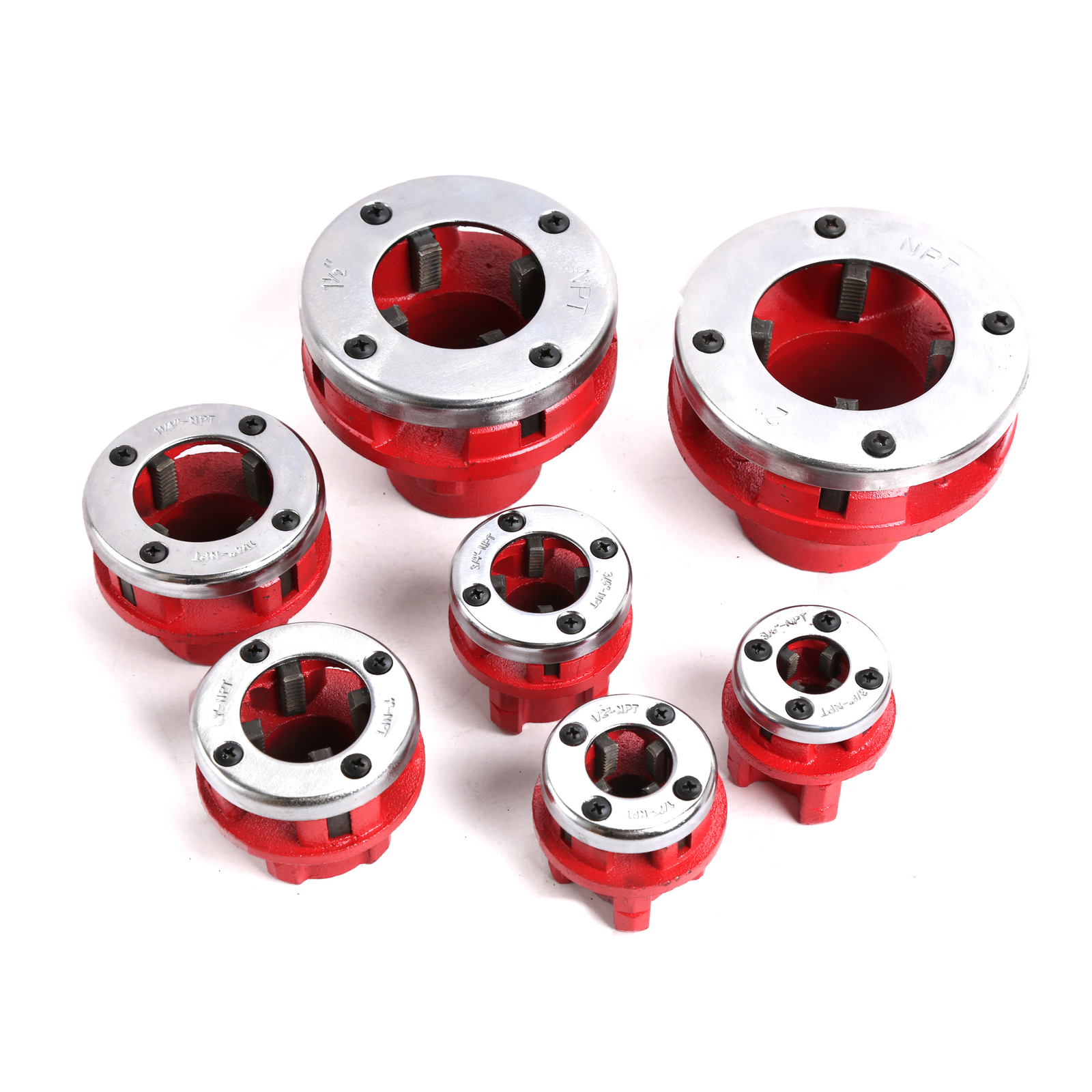 Pro 7 Size Hand Ratchet Type Pipe Threader Set Plumbing Tools 3/8 to 2″ Dies NPT