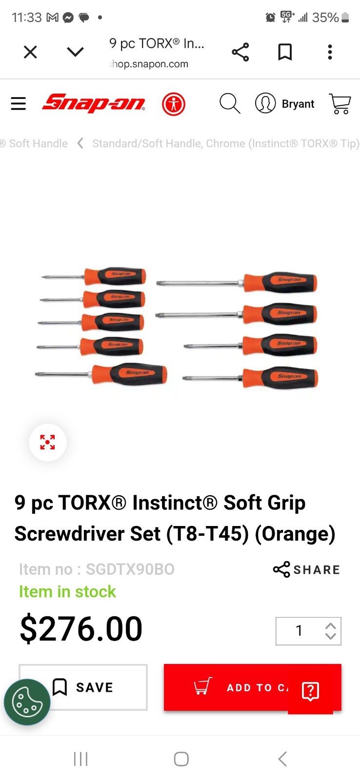 Snapon 9 Piece Soft Grip Torx Screwdriver Set