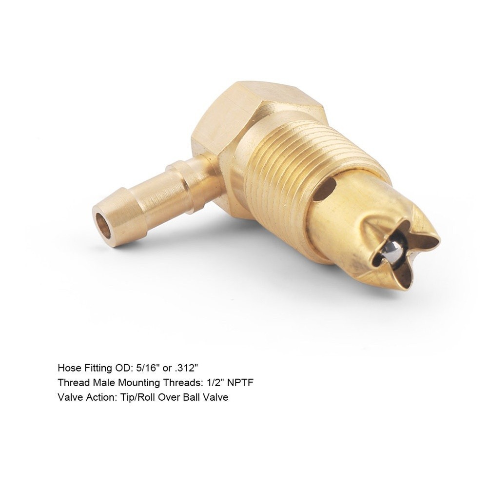 Fuel Tank Venting Check Valve 1/2 NPTF x 5/16 Hose Barb for Custom Lines