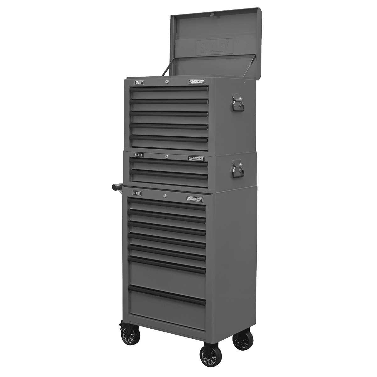 Sealey APSTACKTGR Topchest, Mid-Box & Rollcab Combination 14 Drawer Black