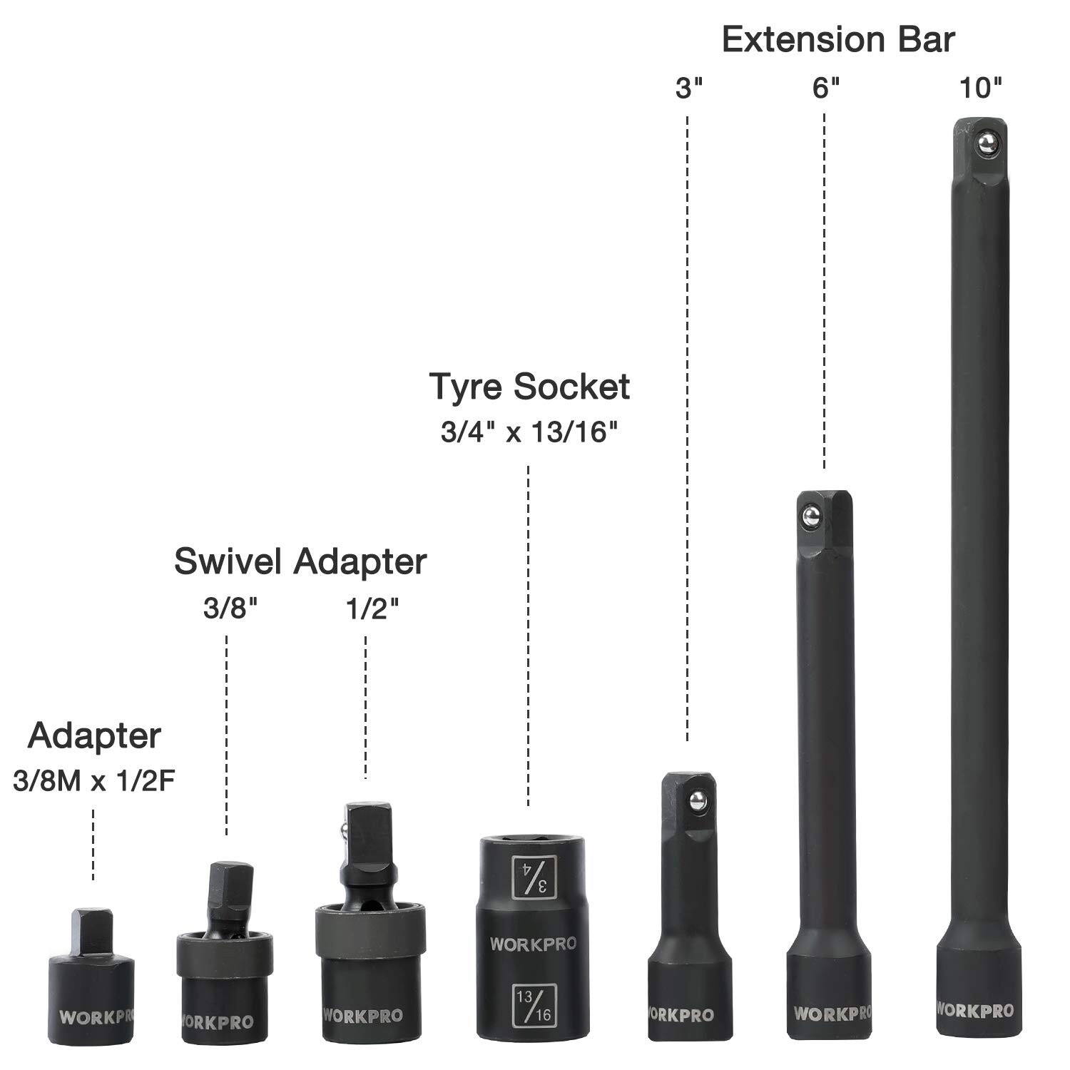 WORKPRO 1/2″ Drive Impact Socket Set with Extension Bars, Premium Cr-V Steel,…