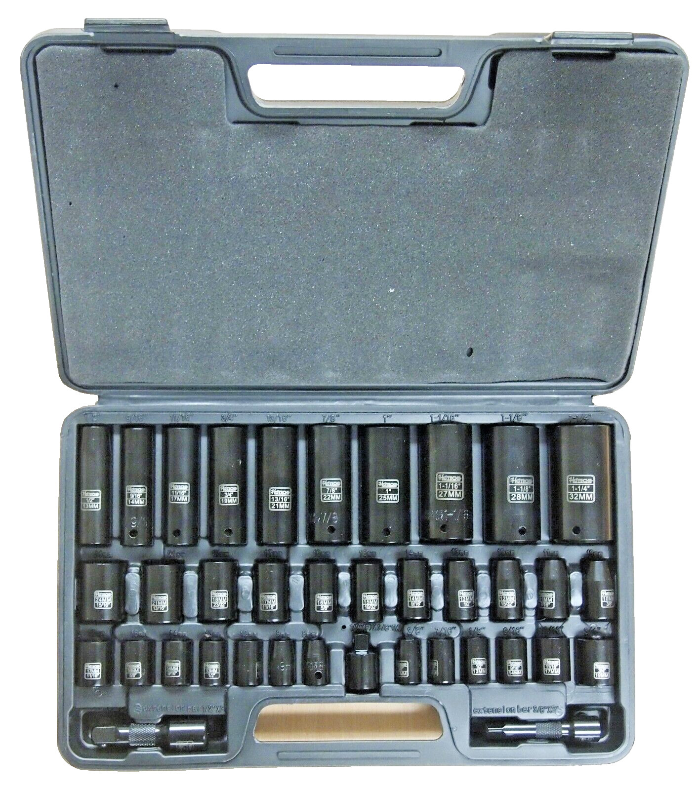 HOTECHE 38 Pcs 1/2″ 3/8″ Dr. Duo Metric SAE Impact Socket Deep Shallow 206404