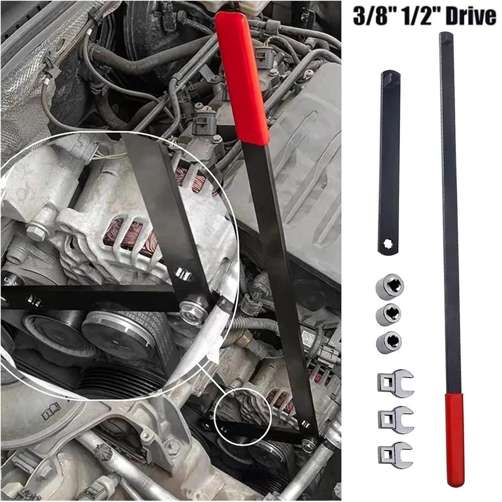 8PC Serpentine Belt Tension Tool 1/2″ 3/8″ Square Universal Belt Removal Wrech
