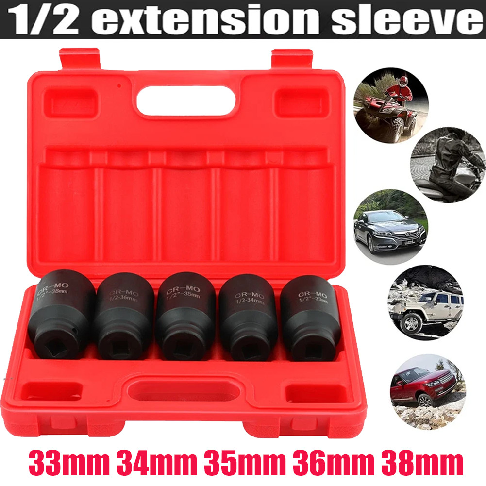 5Pcs 1/2″ 6 Point Drive Deep Impact Axle Hub Socket Set 33mm 34mm 35mm 36mm 38mm