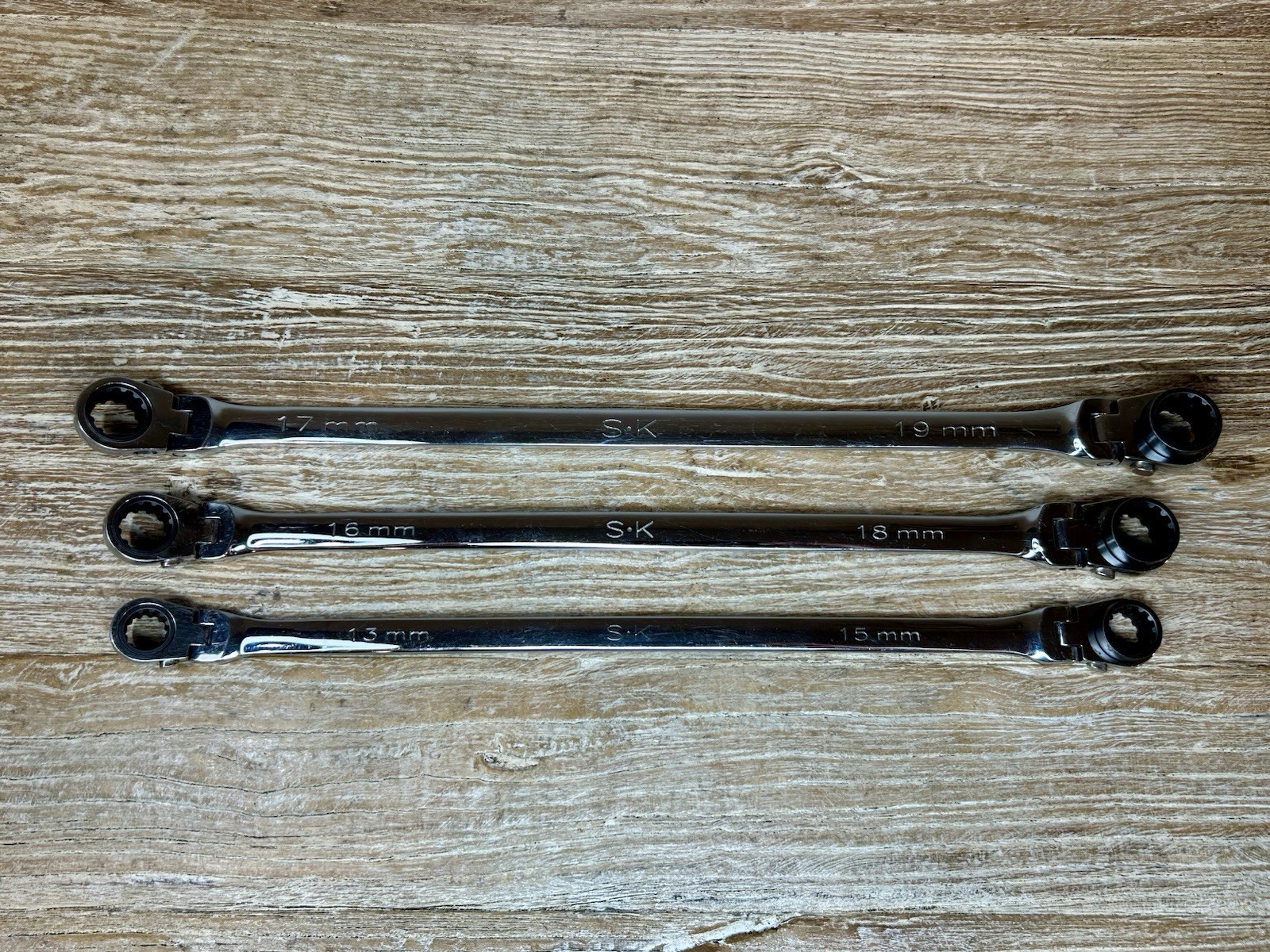 SK Tool USA XXL Double Box Flex Spline G-Pro RATCHETING Wrench Lot 13-19mm VG FS