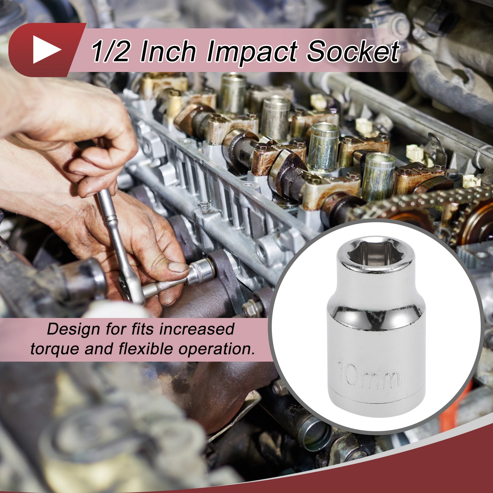 Universal 1/2 Inch Drive Impact Socket 10mm 6 Point Carbon Steel 1 Pcs 38mm