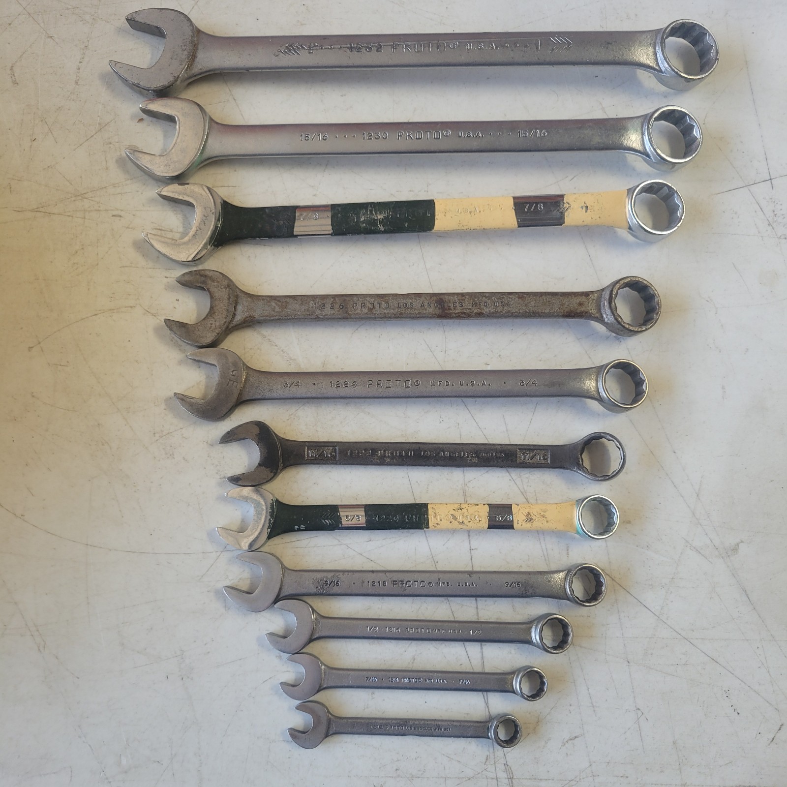 Vtg Proto Combination Wrench Set 11pc 12pt 3/8″-1″ 1212-1232 Professional Tools