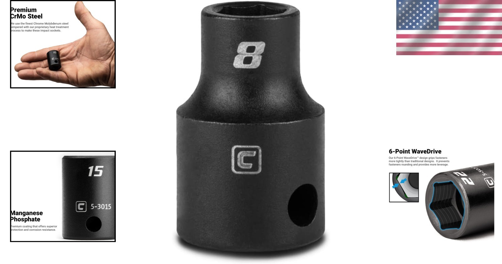 Professional 8 mm Impact Socket – 3/8 Drive, Manganese Phosphate Coated