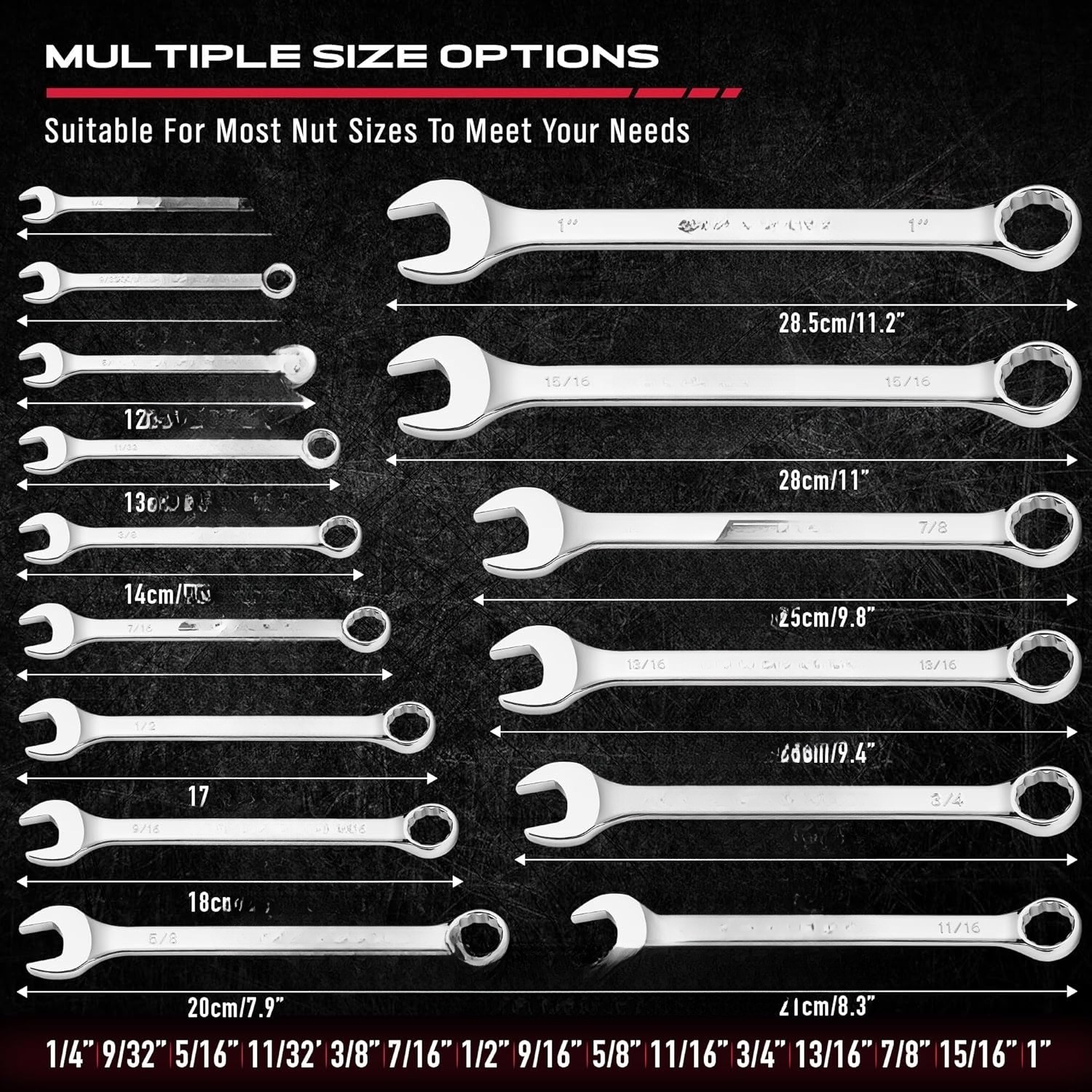 30-Piece Combination Wrench Set – Open-End Wrench Set with Storage Case