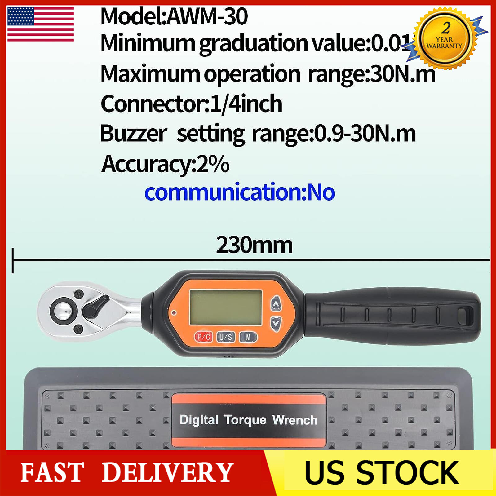 AWM-30 N 1/4 inches Mini Digital Reversible Torque Wrench 0.66-22.12 ft-lbs