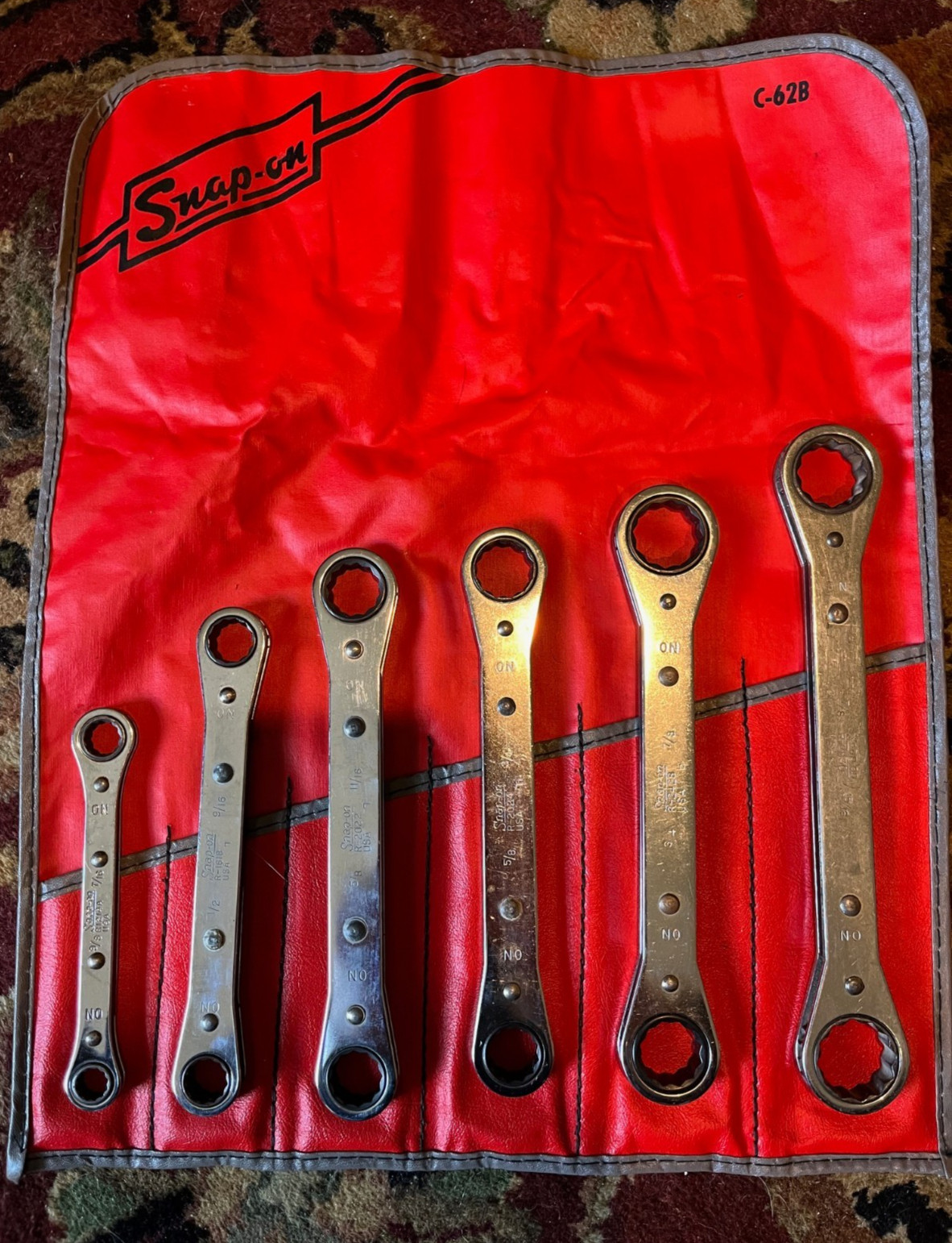 Snap-on 12 Point Double Box End Ratcheting Wrench Set 6Pcs SAE 3/8″-15/16″ USA