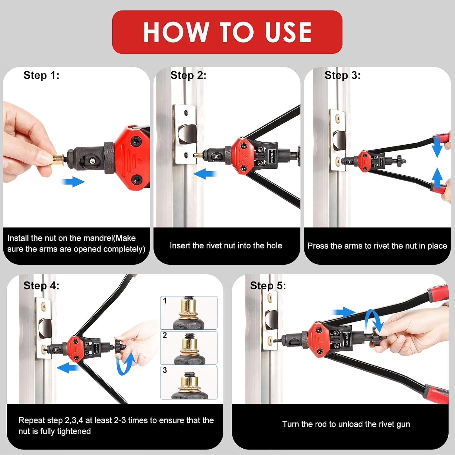16″ Rivet Nut Tool Professional Kit with 11 Metric & Inch Mandrels M3 M4 M5 M6