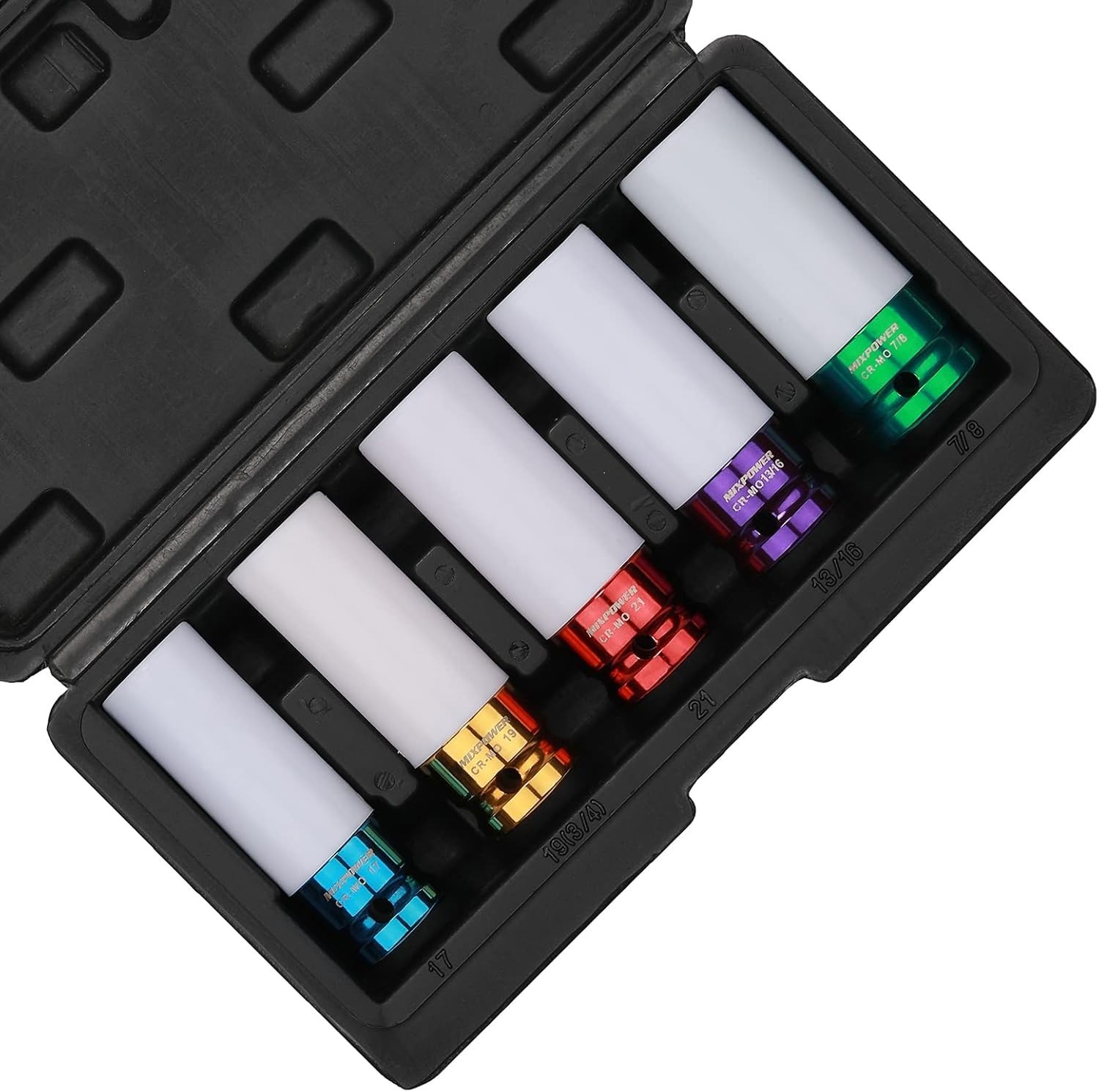 Lightweight 5-Piece CR-MO Impact Socket Set with Laser Marked Sizes for Easy Use