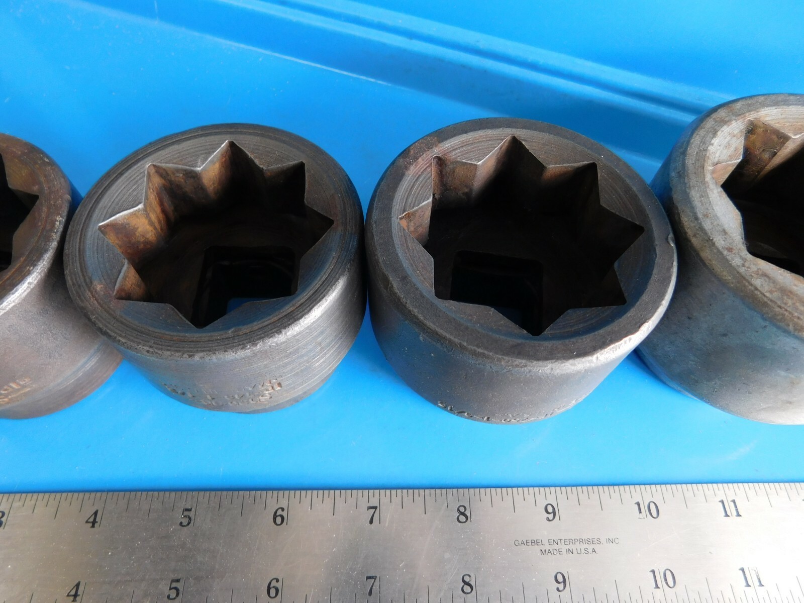 USED, SNAP ON » DOUBLE SQUARE SHORT SOCKETS» 8 PT. LOT OF 6, 3/4 & I INCH DRIVE