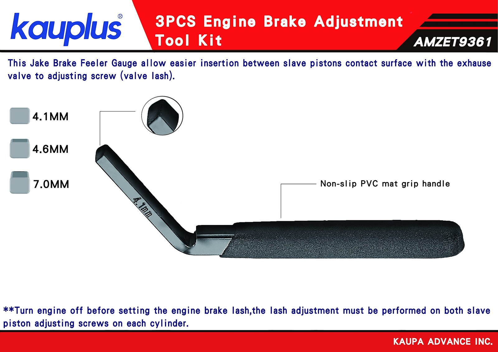 3 PCS Engine Brake Adjustment Tool Kit Jake Feeler Gauge 4.1/4.6/7.0 MM